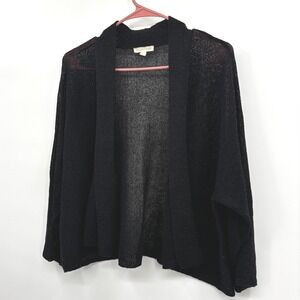 Eileen Fisher Black Sheer Knit Cardigan Open Front Kimono Sleeve Relaxed Fit XL